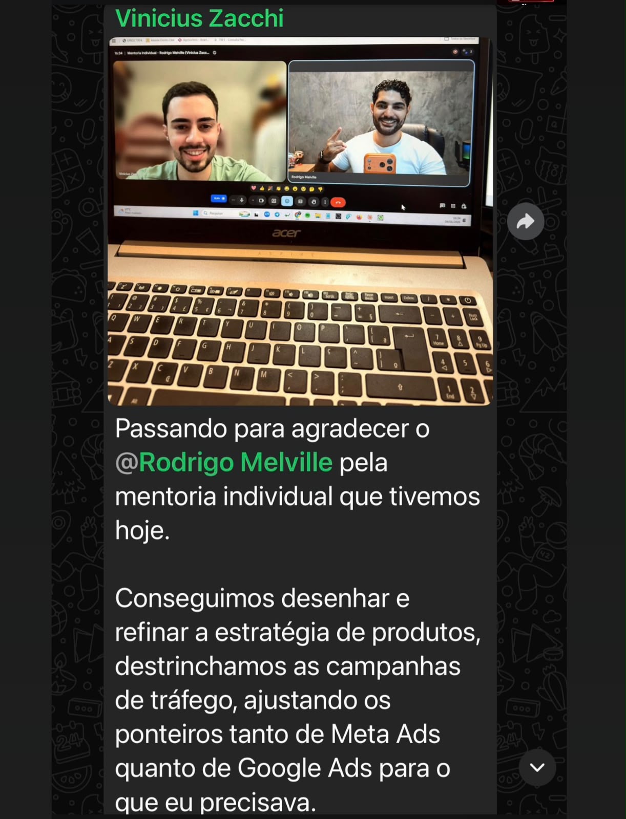 Depoimento de aluno sobre a mentoria