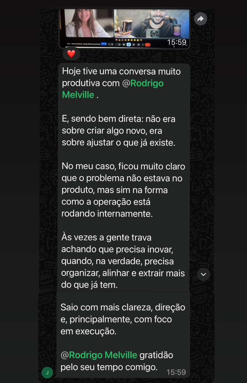 Depoimento de aluno sobre a mentoria