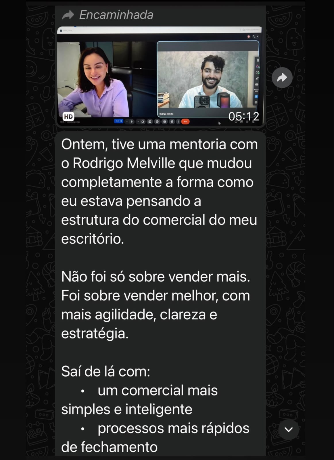 Depoimento de aluno sobre a mentoria