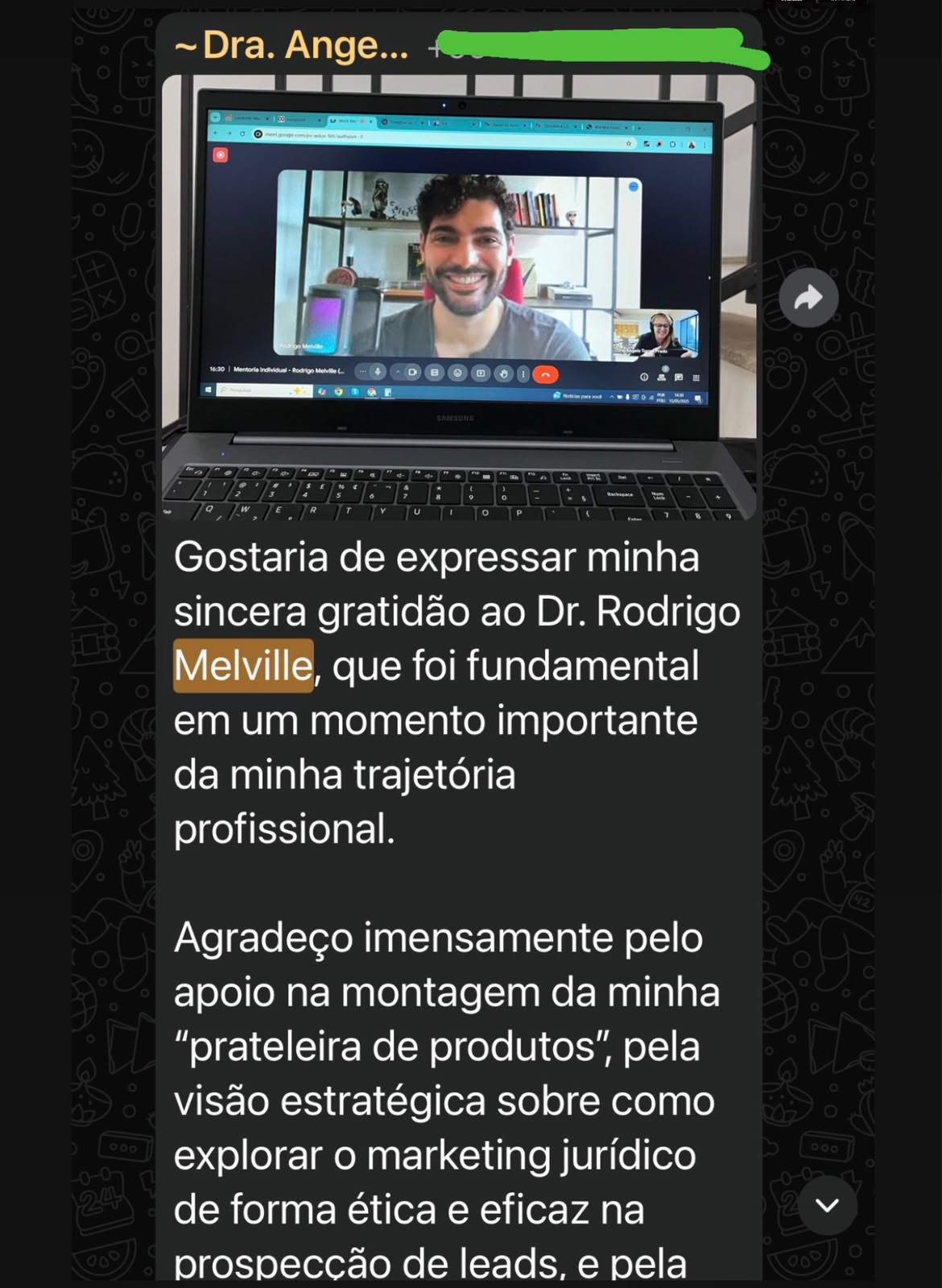 Depoimento de aluno sobre a mentoria
