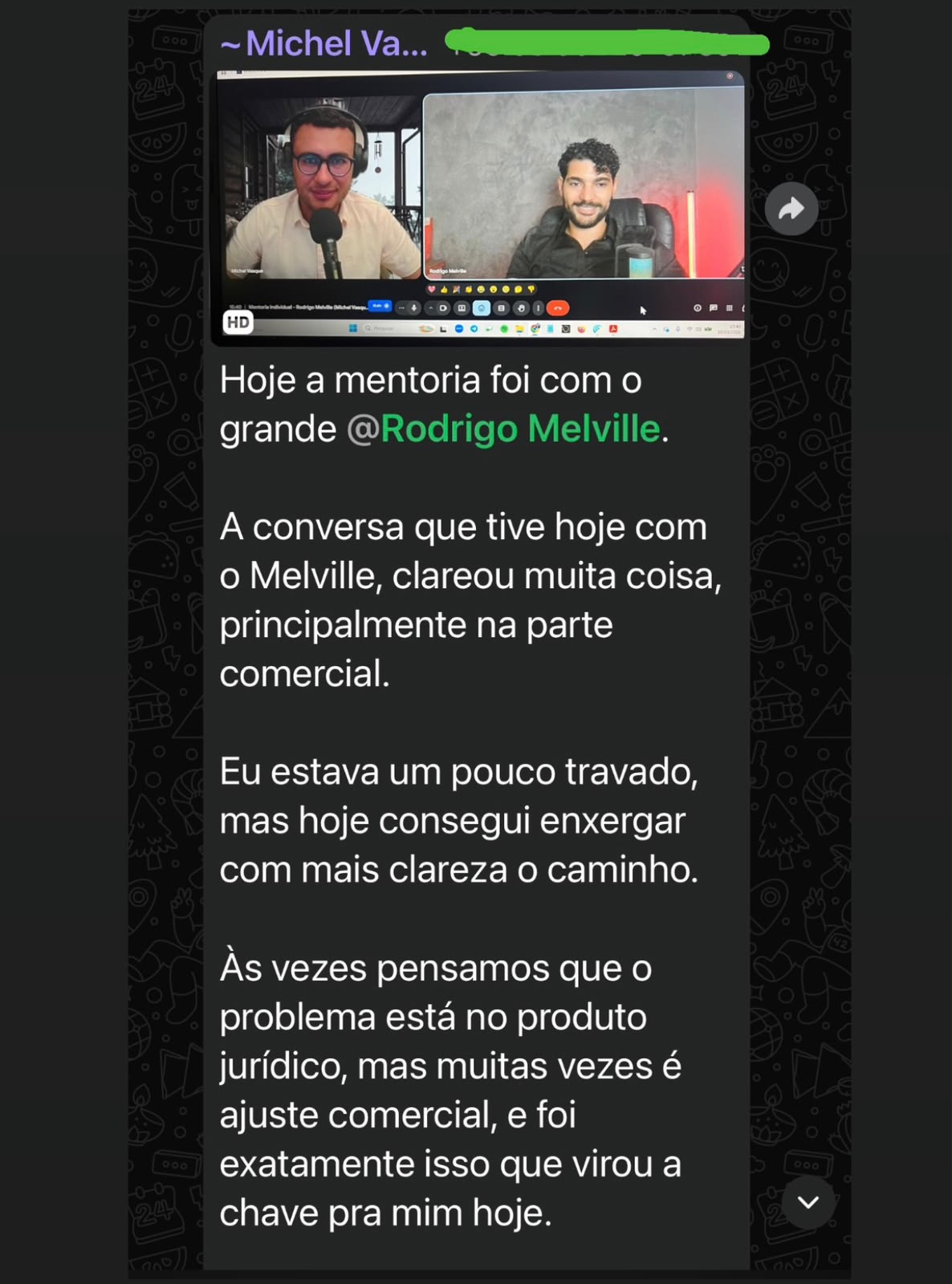 Depoimento de aluno sobre a mentoria