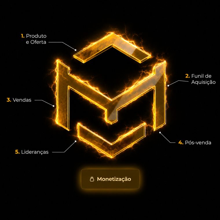 Método Receita Previsível: produto e oferta, aquisição, vendas, pós-venda e liderança em torno do M da Melville, com foco em monetização